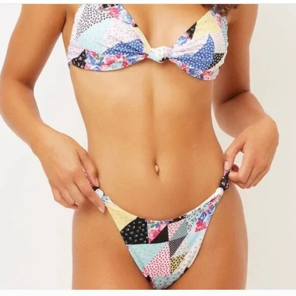 NWT Frankies Bikinis Gabe High Cut Bikini Bottom in Patchwork Size Large - Picture 3 of 13